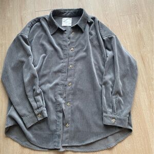 Gray Corduroy Button-Up Shirt